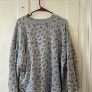 Aerie Gray Crewneck Sweater with Leopard Print